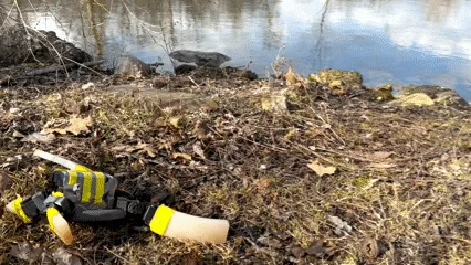Sea turtle robot on rocks